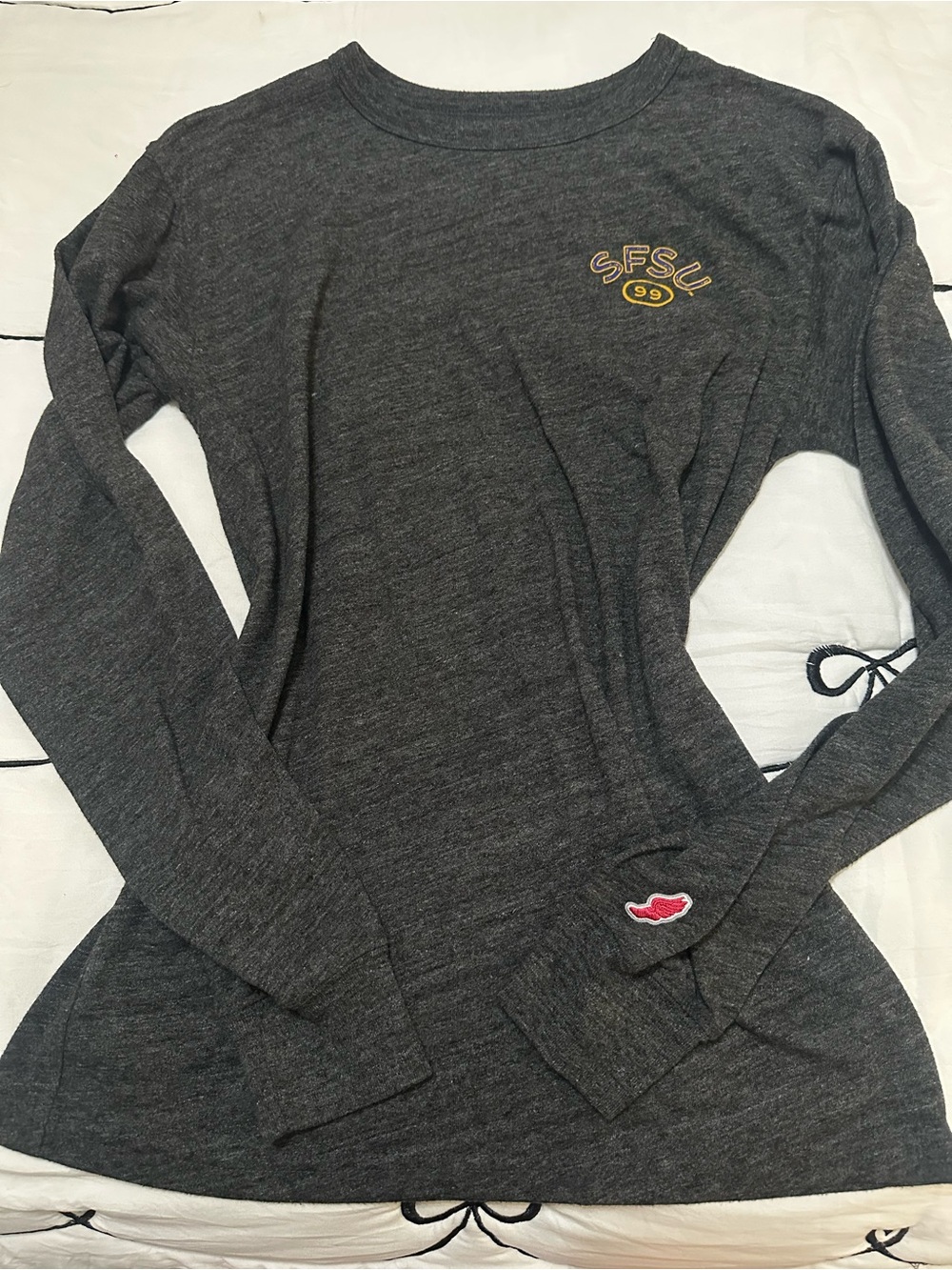 Women’s Long Sleeve Crewneck Top - Charcoal with Embroidered Logo